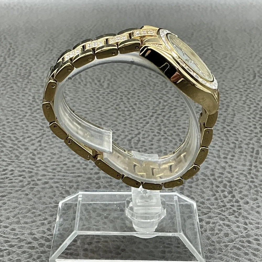 Armitron Now Watch Womens Gold Tone Crystal Bezel Bracelet Quartz NEW BATTERY